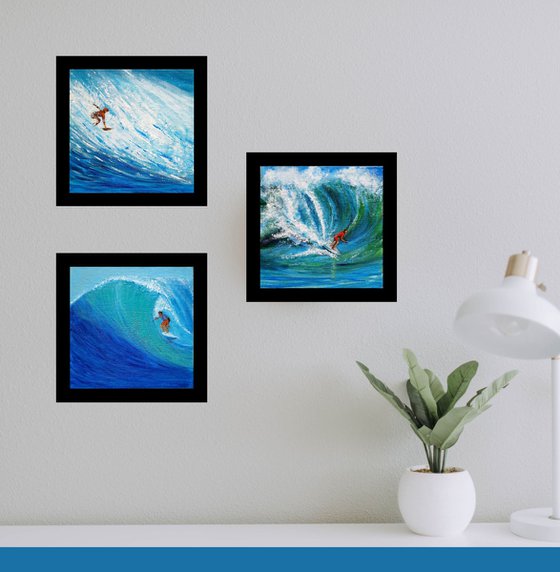 Set of three Surfing the Blue summer waves