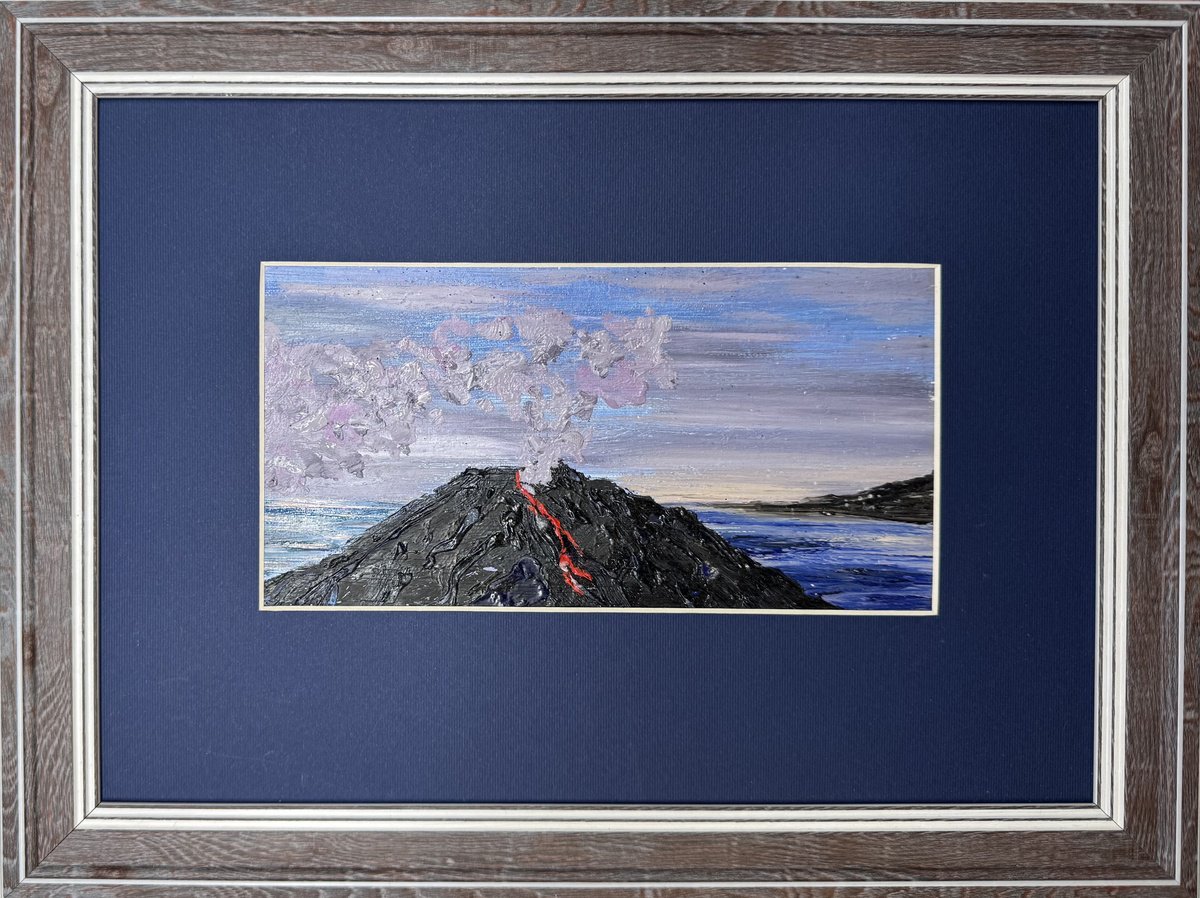 Expressive Landscape Oil Painting By Yuliia Sharapova, 15 X 11", Volcano Stromboli Miniature, Original Artwork