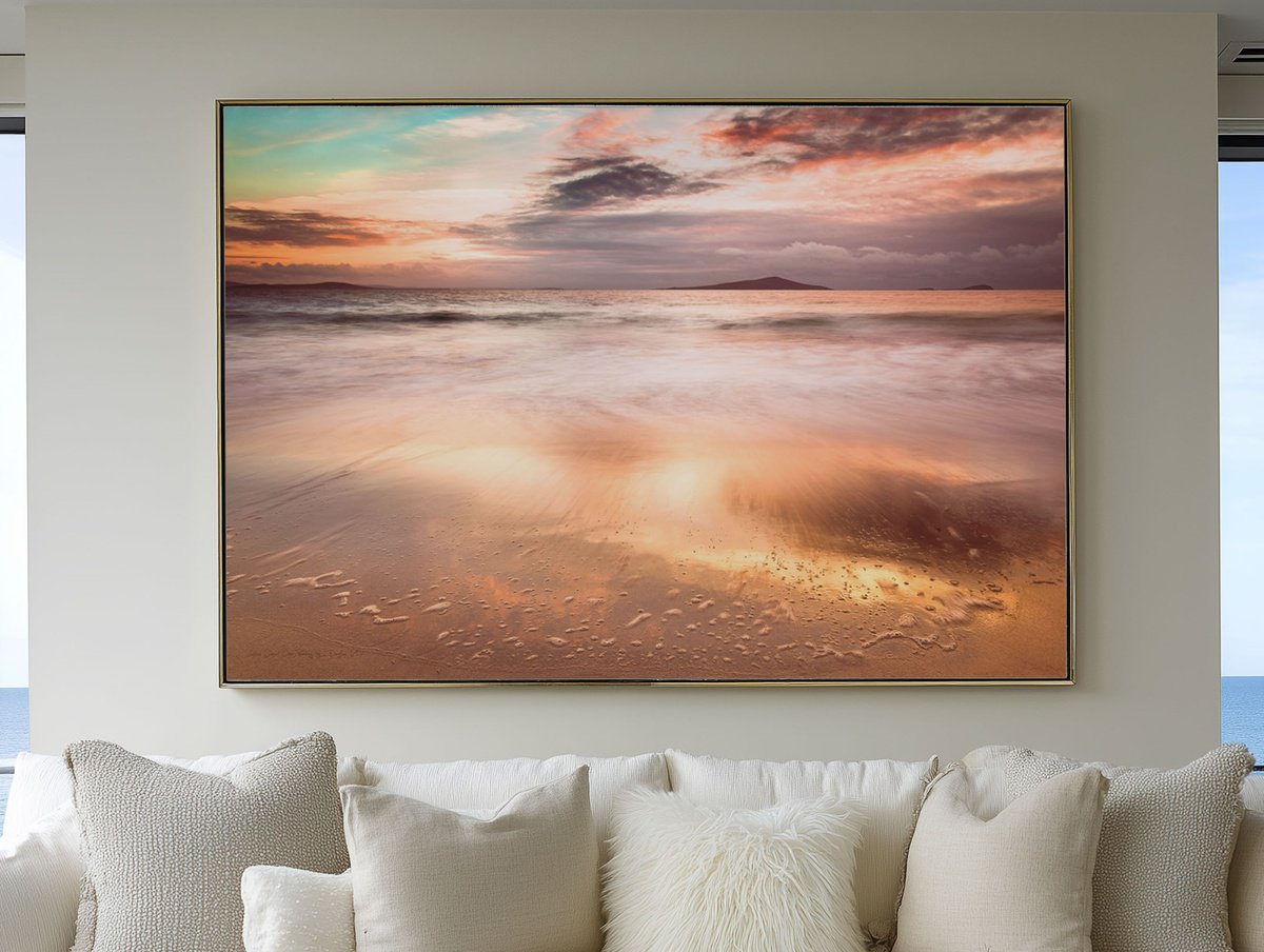 Impressionistic Photograph , Golden Sunset Over Pabbay By Lynne Douglas, 64 X 44, Artwork For Sale On Artfinder