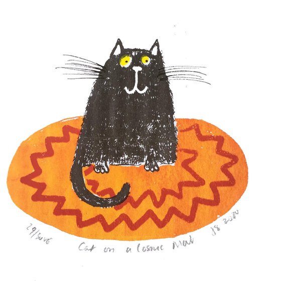 CAT ON A COSMIC MAT (ORANGE) - Limited-edition screen print