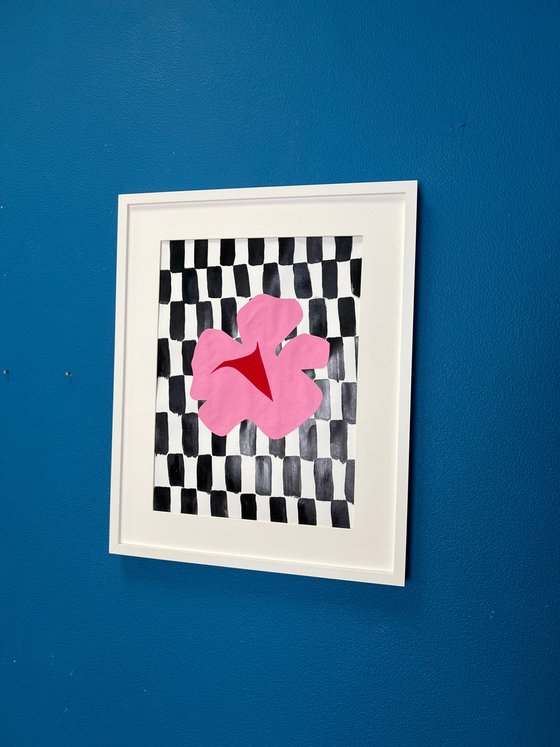 Pink Flower on Checkerboard