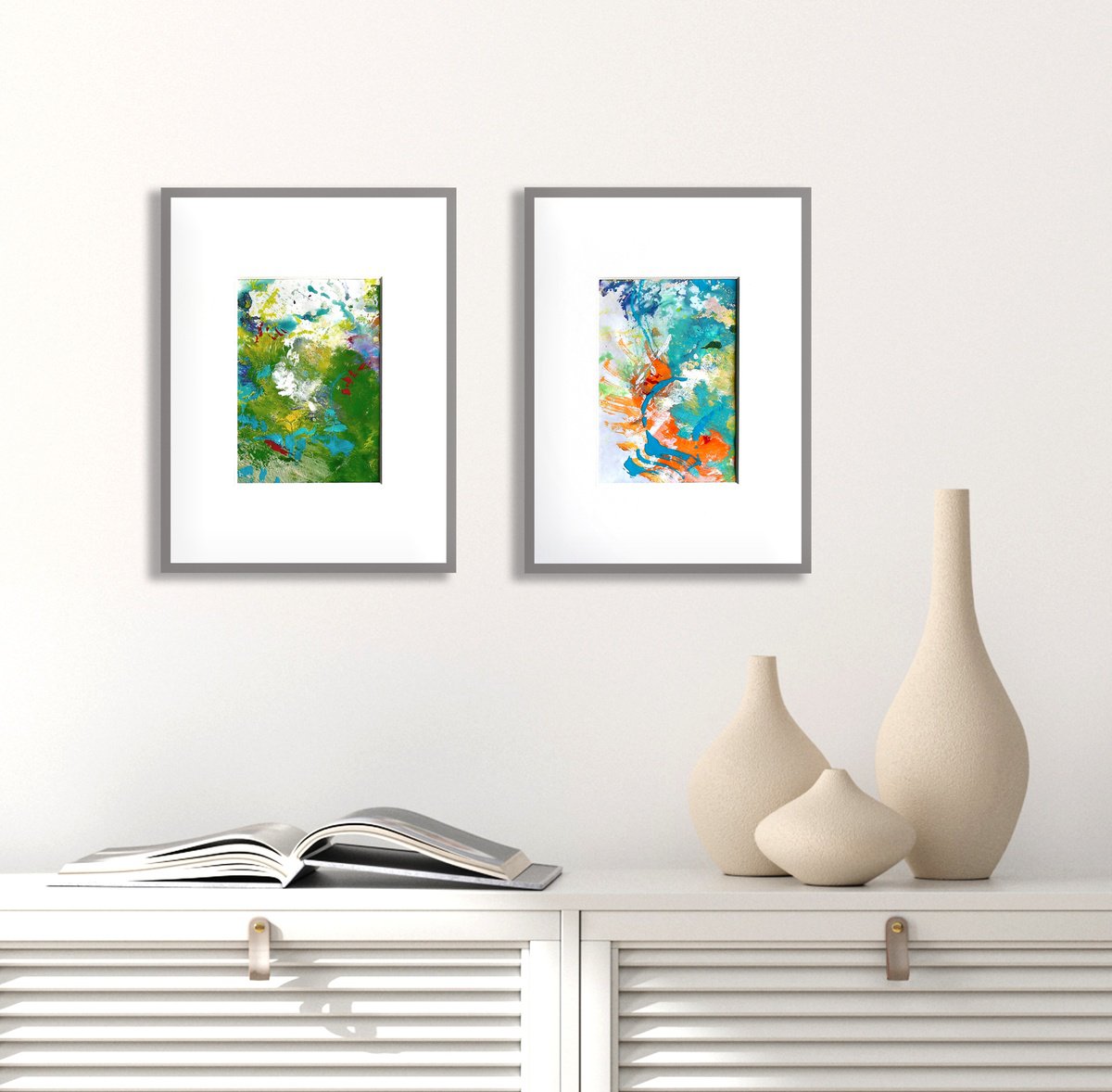 Expressive Abstract Acrylic Painting By Kirsten Handelmann, 14 X 9", Love Letters, Diptych, Original Artwork