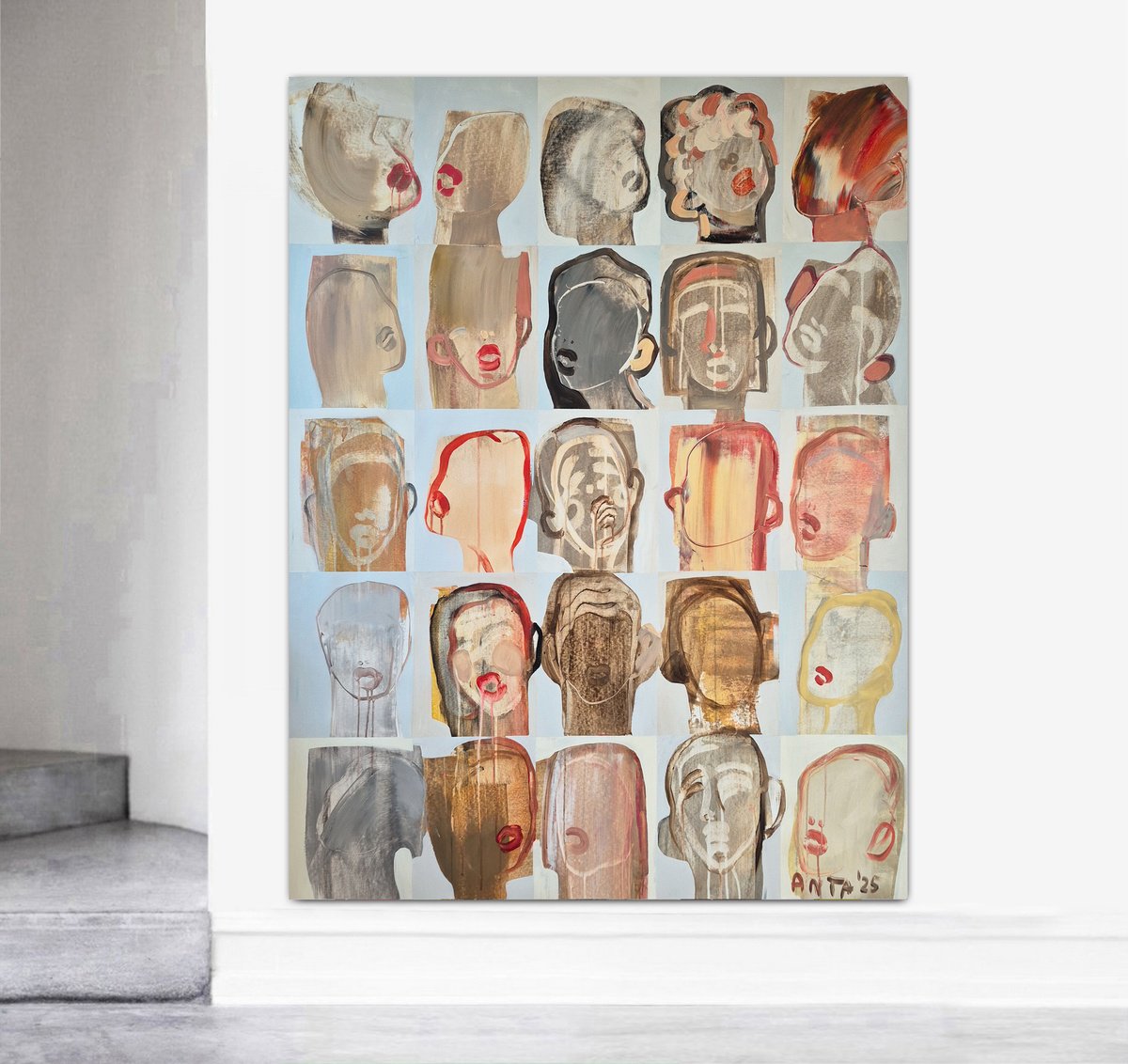 Impressionistic Portrait Acrylic Painting By Kariko Ono, 43 X 55", Heroes 19, Original Artwork