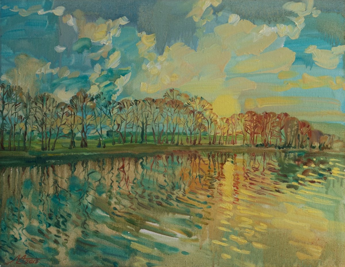 Photorealistic Landscape Oil Painting By Alona Lesnichenko, 20 X 16, In The Evening, Original Artwork