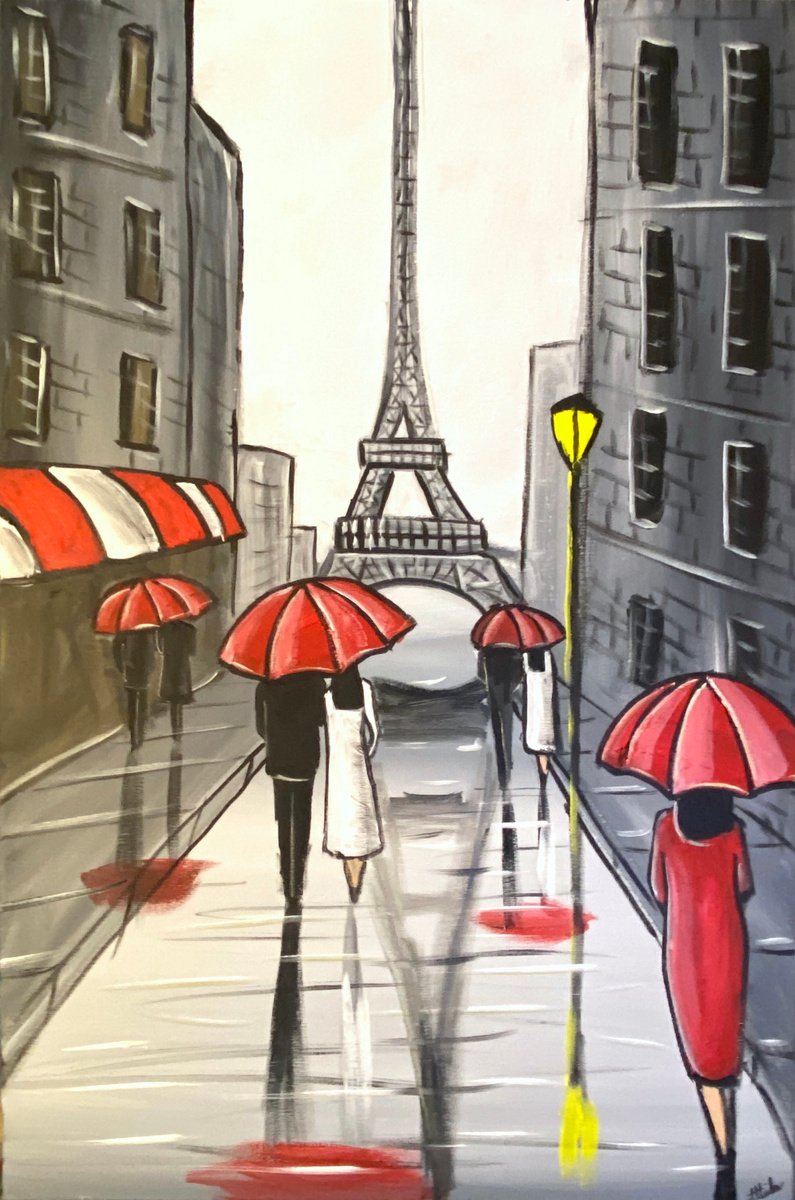 Red Eiffel Umbrellas by Aisha Haider
