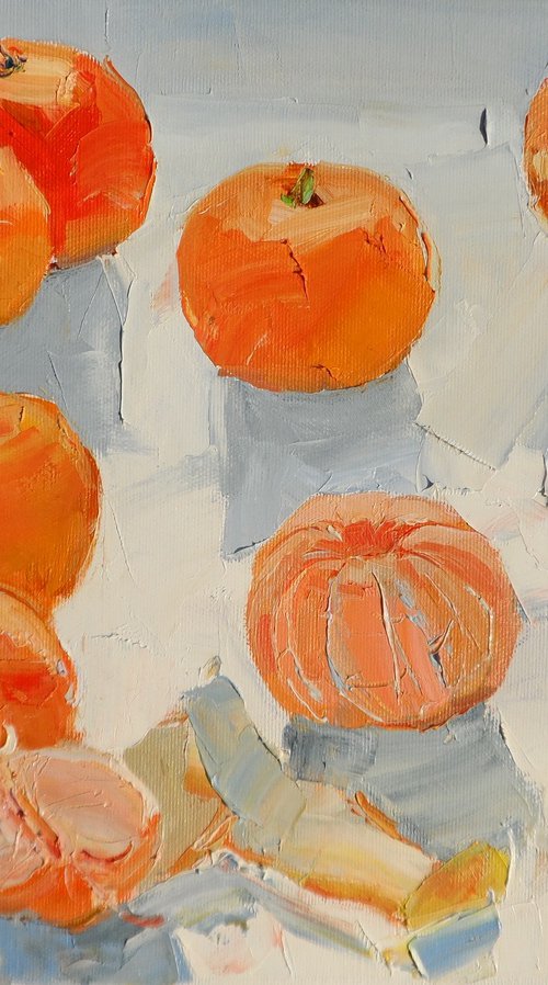 Tangerines Fruit Original Oil Painting Oil on Canvas Fine Art Impressionism by Yehor Dulin