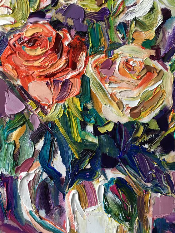 Roses in white vase