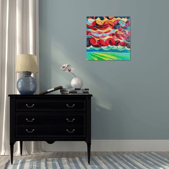 Sunset (60x60cm, cubism, oil painting, ready to hang)