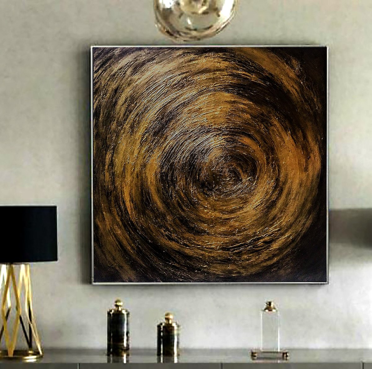 Gold Hole 100x100cm Abstract Textured Painting by Alexandra Petropoulou