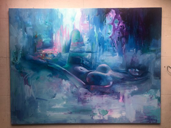 Midnight Serenity: Nude in Azure Dreams|Nude