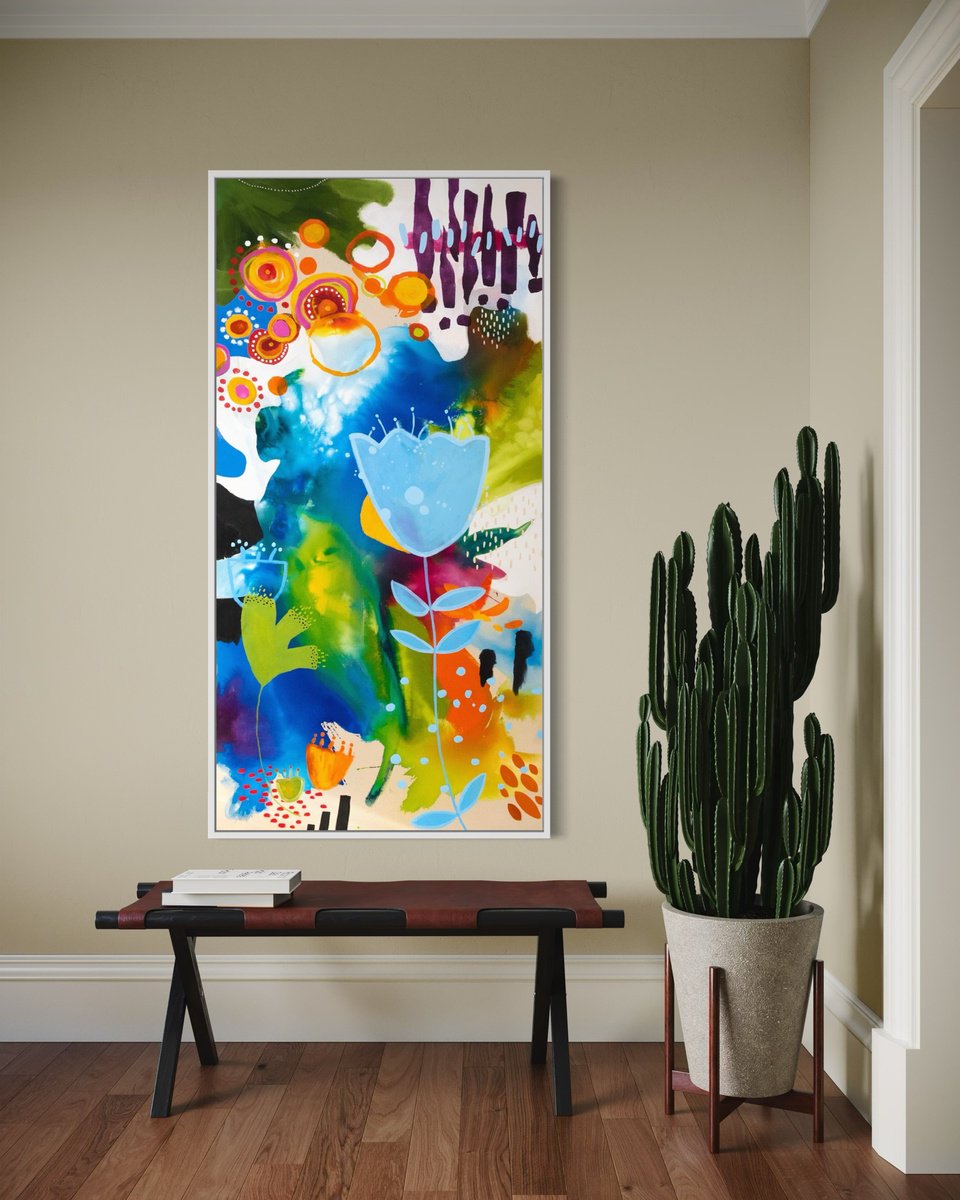 Abstract Acrylic Painting By Chantal Proulx, 36 X 72, Contes Exotiques 2, Original Artwork