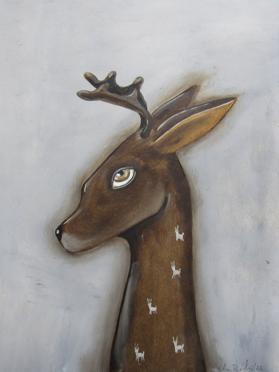 The deer - oil on paper by Silvia Beneforti