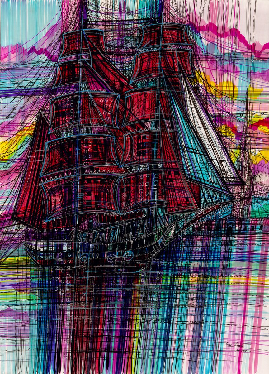 Impressionistic Drawing , Red Sails By Maria Susarenko, 26 X 33, Artwork For Sale On Artfinder