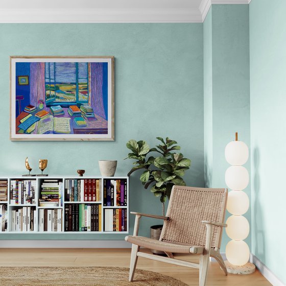 Interior with Books and an Open Window
