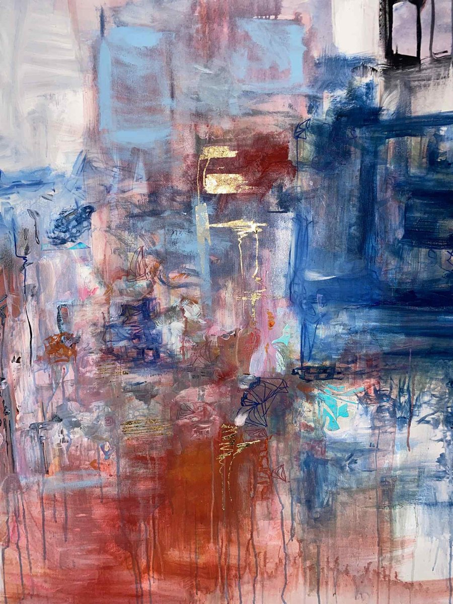 Organic Abstract Acrylic Painting By Samah Kthar, 36 X 48", Somewhere, Someplace, Original Artwork