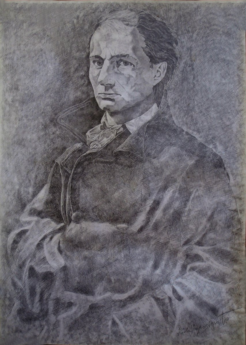 Expressive Portrait Pencil Drawing By Paola Imposimato, 20 X 28", The Cursed Poet, Original Artwork