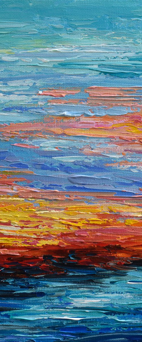 Teal Sunset - Palette Knife Seascape by Olga Tkachyk