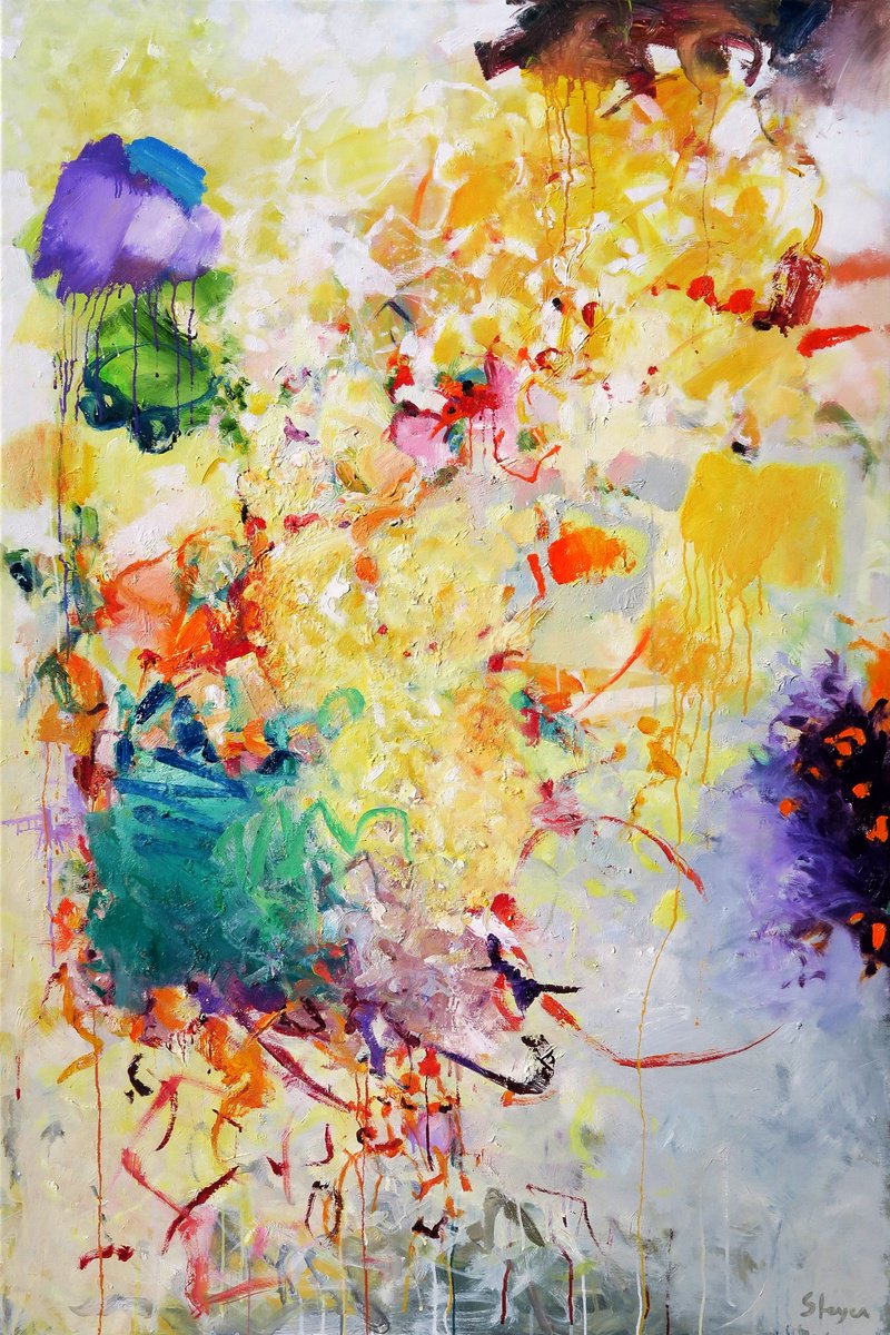 Expressive Abstract Oil Painting By Thomas Steyer, 39 X 59", Fancy Casual, Original Artwork