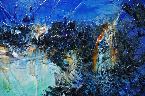 Natures Calling 240cm x 100cm Blue Green Textured Abstract Art