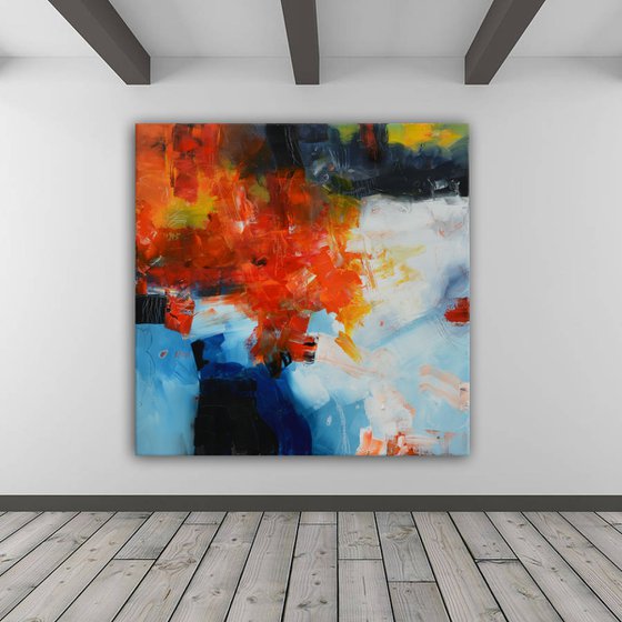 Confession in Blue - red, blue abstract painting