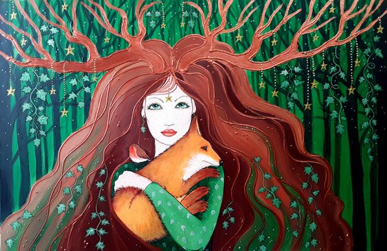 Guardian of the Forest, Goddess Art, Fox, Mystical Art