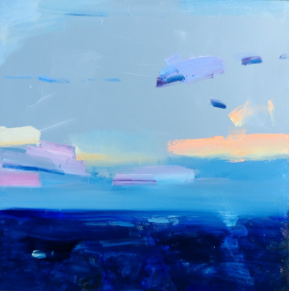 Impressionistic Landscape Oil Painting By Yehor Dulin, 39 X 39", "Evening Mood", Original Artwork