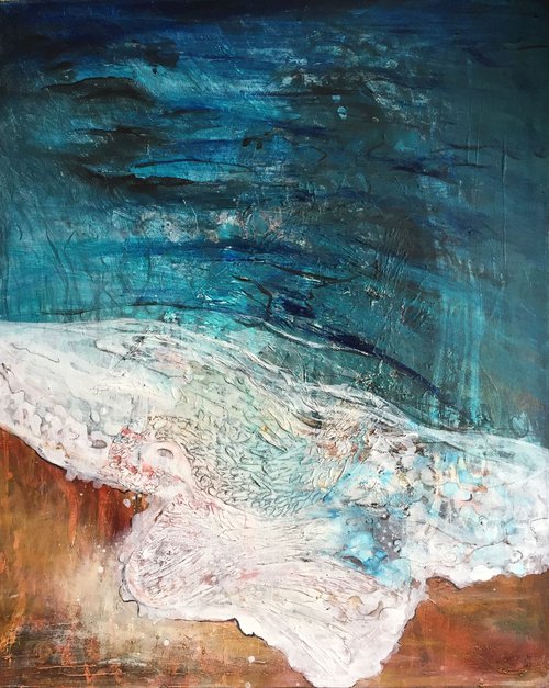 Realistic Water Series Part I Ocean Water Seascape Crystal Blue Sea Painting Large Canvas Painting Textured Artwork For Sale Online Gallery Buy Art Now Free Shipping 76x61 cm by Kumi Muttu