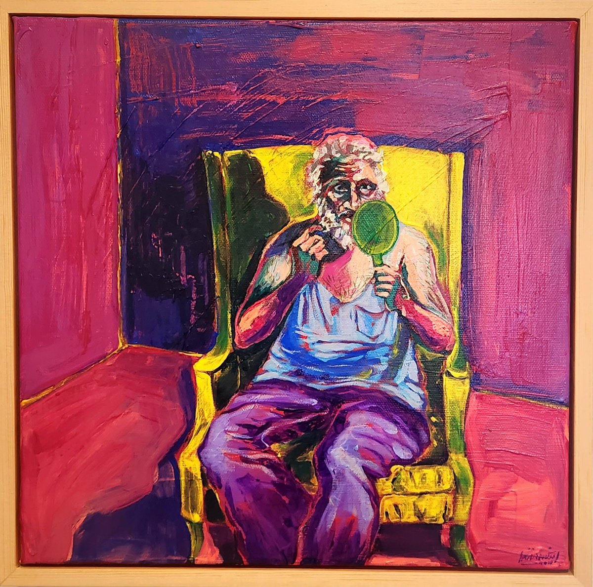 Expressive Portrait Acrylic Painting By Anahita Amouzegar, 13 X 13, Solidarity Grooming, Original Artwork