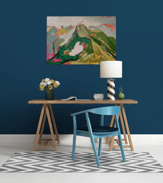 Oil painting, canvas art, stretched, "Mountains 3". Size 39,4/ 27,6 inches (100/70cm).