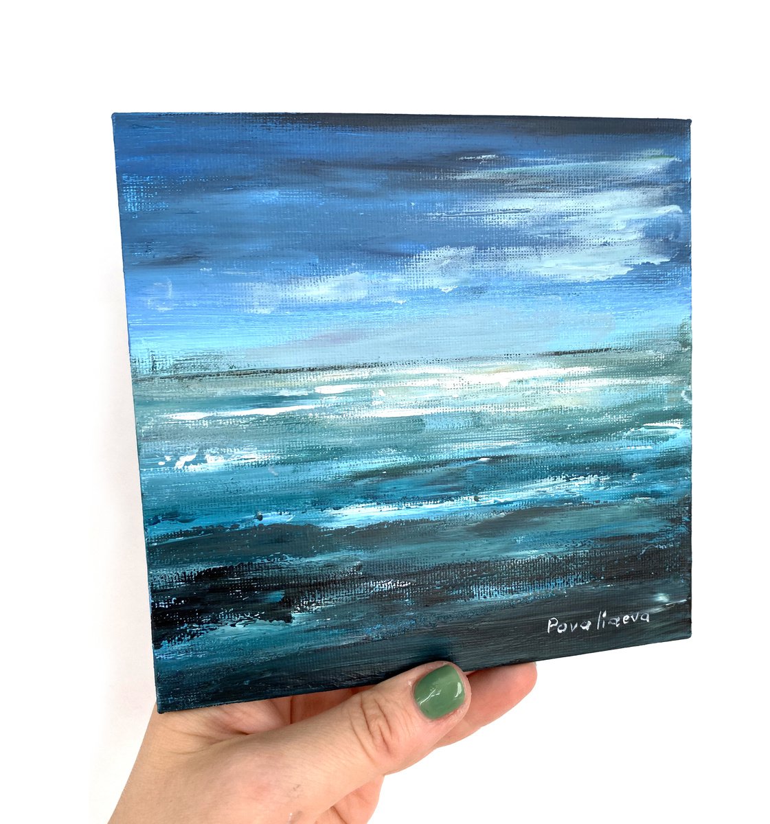 Absrtack sea landscape painting, acrilic abstraction, sea storm painting, miniature painti... by Irina Povaliaeva