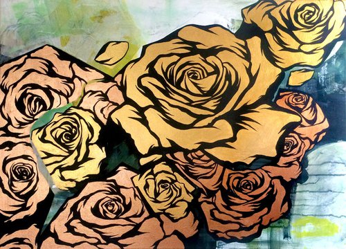 'Valley Of Roses' Abstract Large Painting by Ina Prodanova