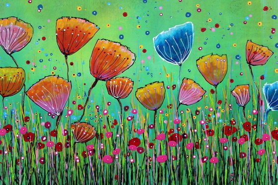 Young Folks #7 - Large original abstract floral painting