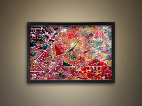 "Deconstruction" - Original PMS Abstract Oil Painting On Wood - 36" x 24", Framed
