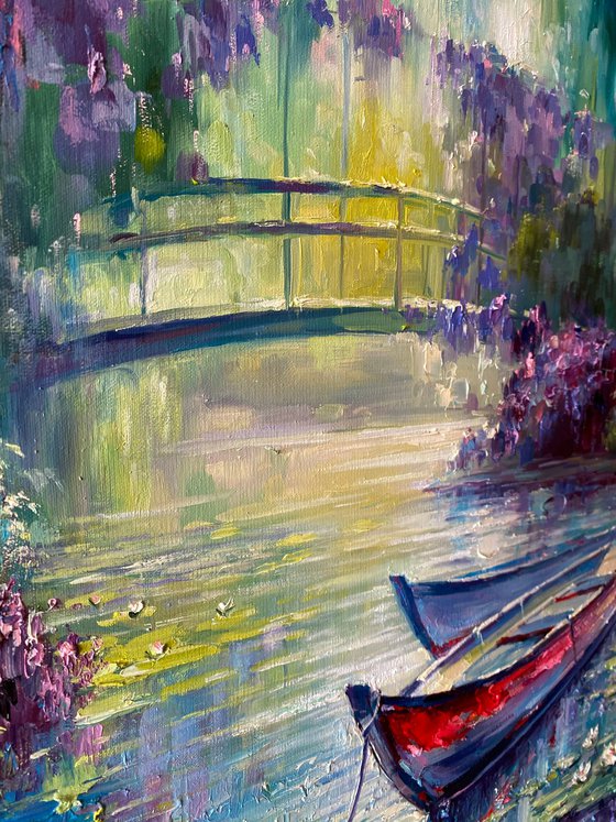 "Morning Water-Lilies pond"original oil painting by Artem Grunyka