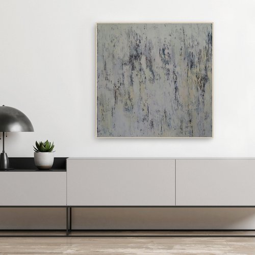 White Abstract painting A warm spring after cold, 80×80 cm, original artwork, FREE SHIPPING by Larissa Uvarova