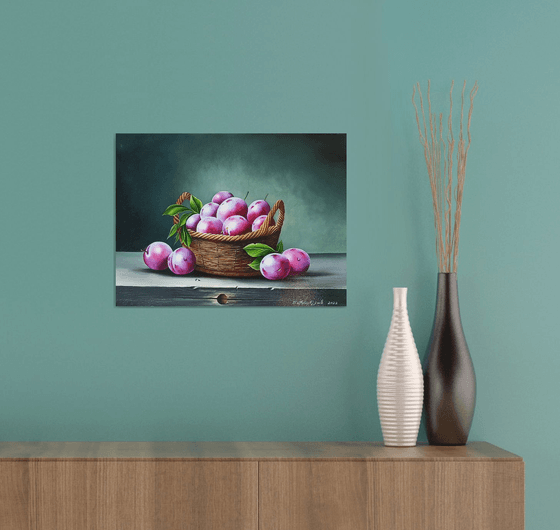 Still life - plums (40x30cm, oil painting, ready to hang)