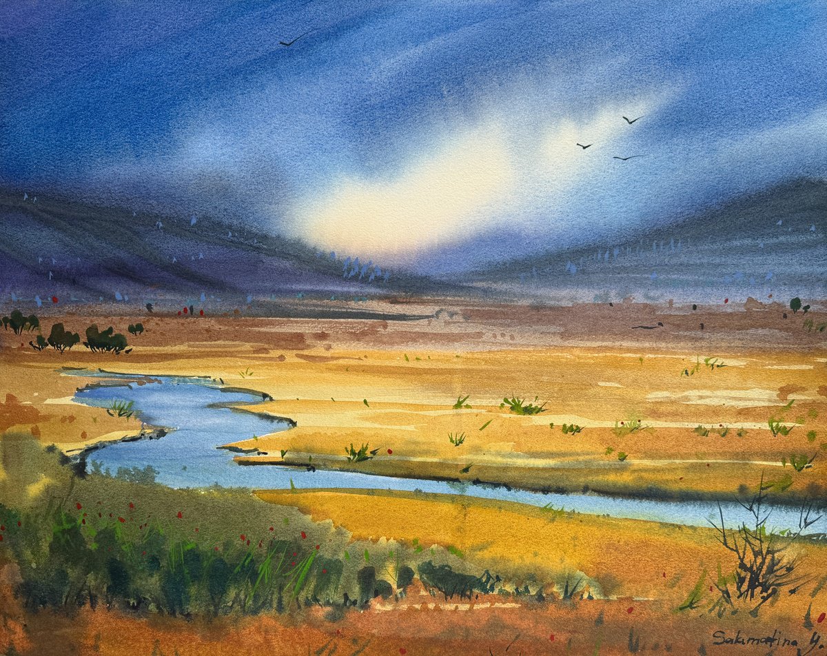 landscape 8. original watercolor painting by Yevheniia Salamatina