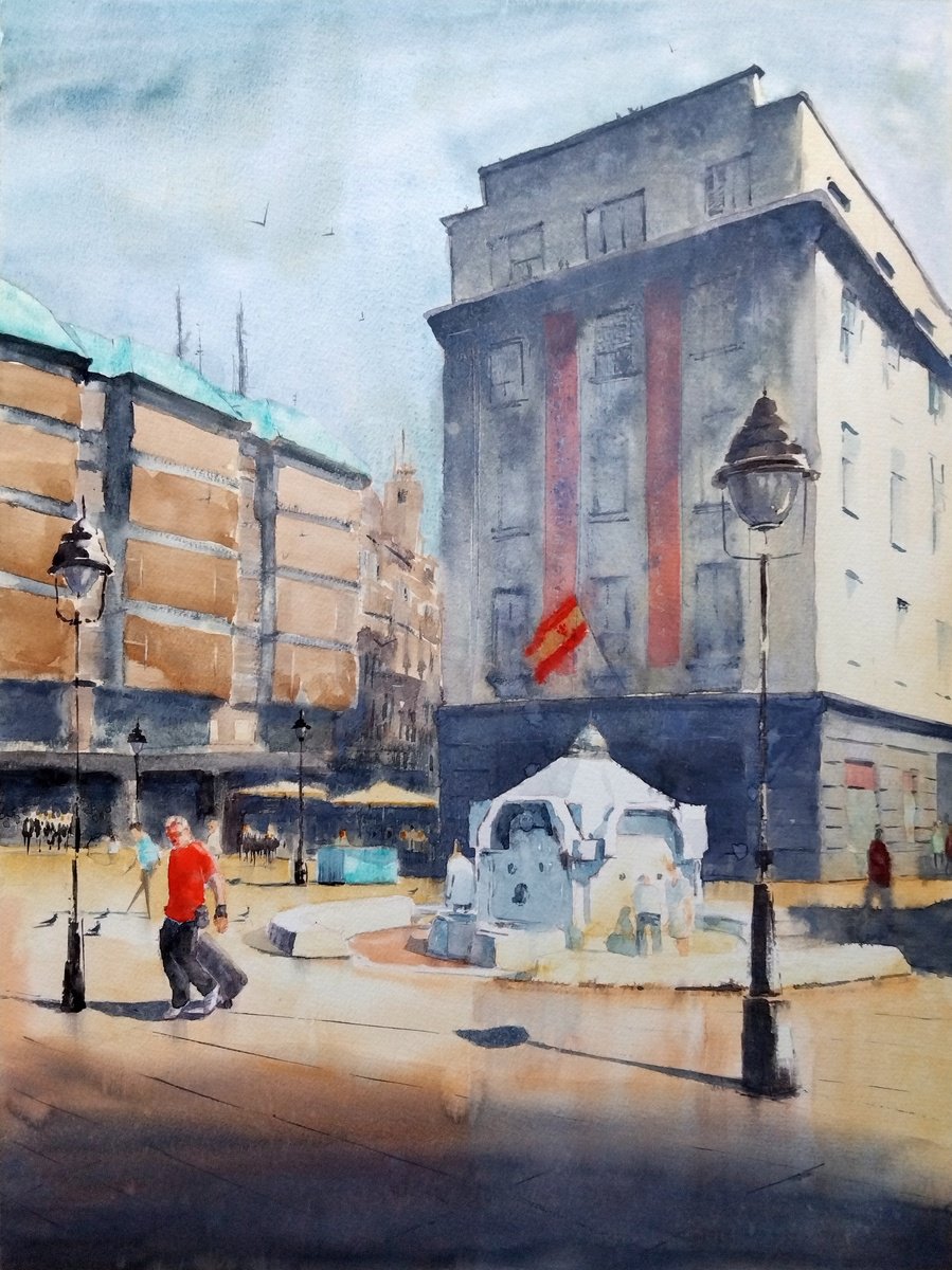 Impressionistic Cityscapes Watercolour By Nenad Kojic, 20 X 26", Instituto Cervantes Bgd 2025, Original Artwork