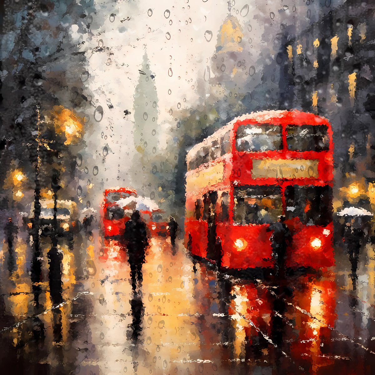 Rainy evening in London. Urban cityscene impressionistic landscape art. Large wall home de... by BAST