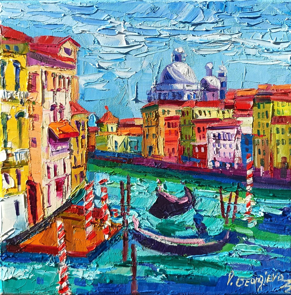 Impressionistic Cityscapes Oil Painting By Vanya Georgieva, 12 X 12", One Day In Venice, Original Artwork