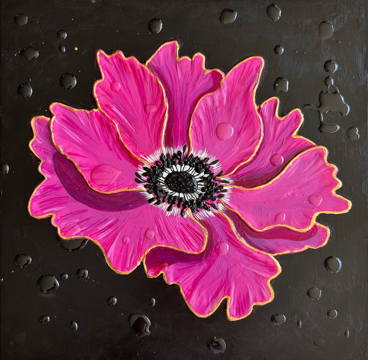 Expressive Botanical Painting By Alexandra Dobreikin, 12 X 12, Anemone, Original Artwork