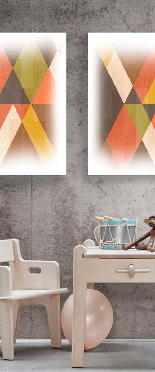 mid century modern art M003 - print on canvas 60x120x4cm - set of 2 canvases by Kuebler