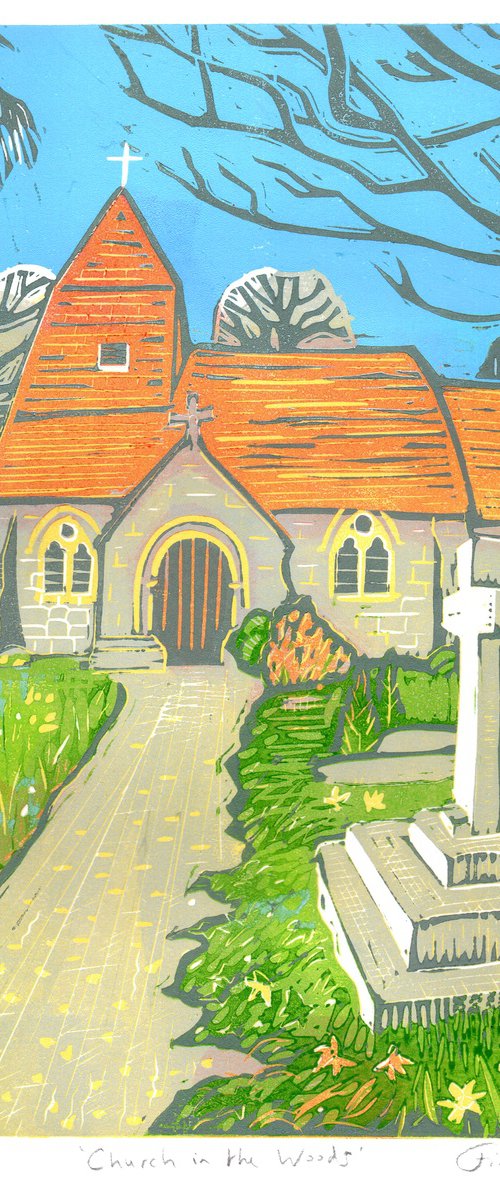 Church in the Wood limited edition linocut by Fiona Horan