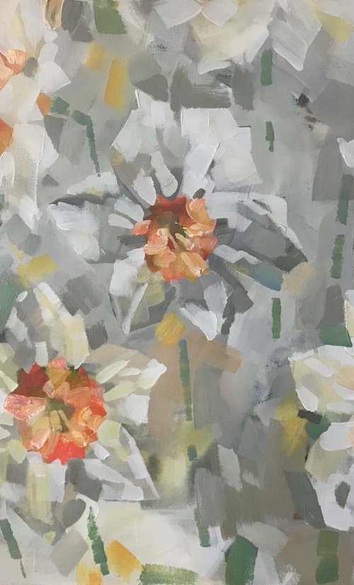 Spring daffodils. one of a kind, handmade artwork, original painting. by Galina Poloz