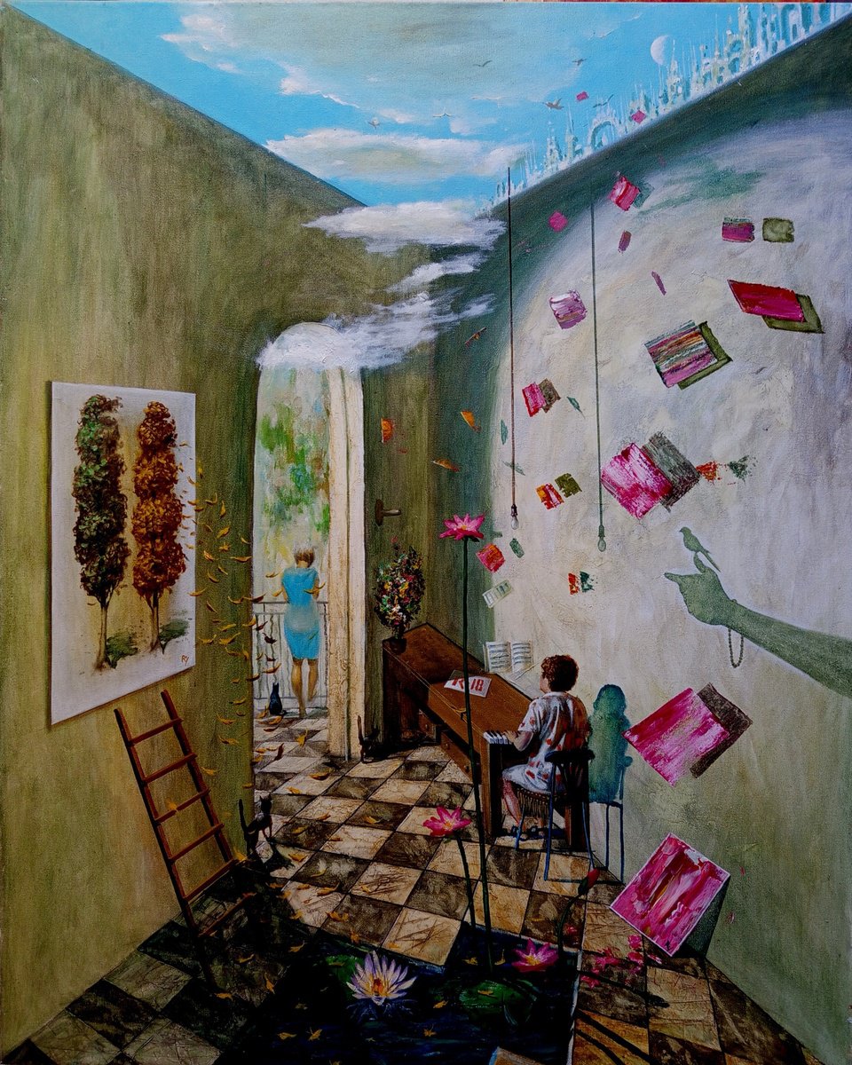 Surrealistic Portrait Oil Painting By Serhiy Roy, 31 X 39", Creative In The Room, Original Artwork