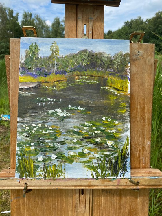 Waterlilies in park. Pleinair