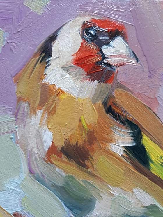 Goldfinch bird oil painting in frame