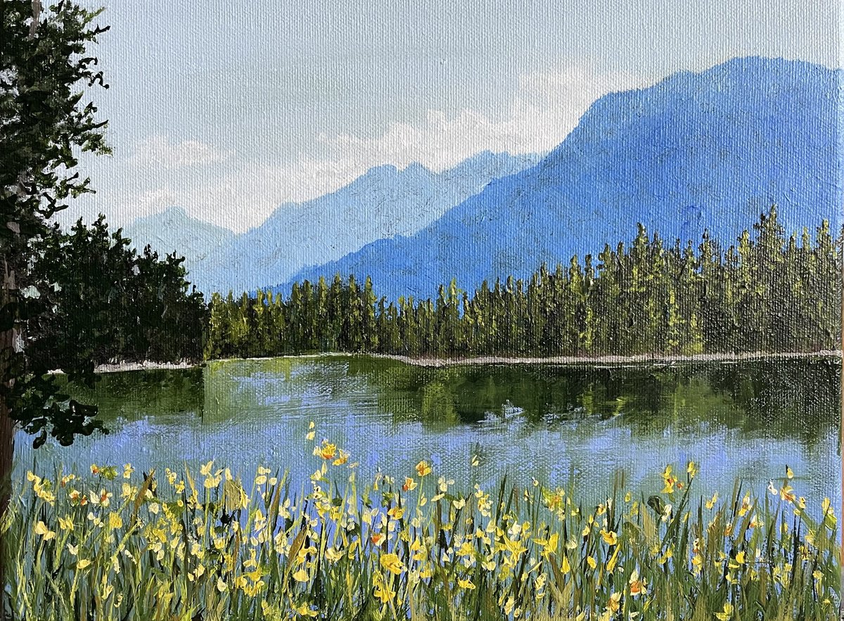 Photorealistic Landscape Acrylic Painting By Anne Shaughnessy, 12 X 9, Banff, Alberta, Original Artwork
