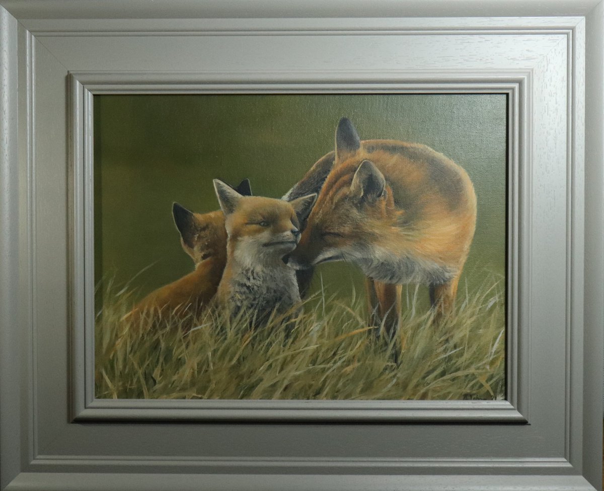 Fox Family, Foxes Oil Artwork, by UK Artist Alex Jabore, Impressionism, Fox Lover Gift by Alex Jabore Paintings and Prints