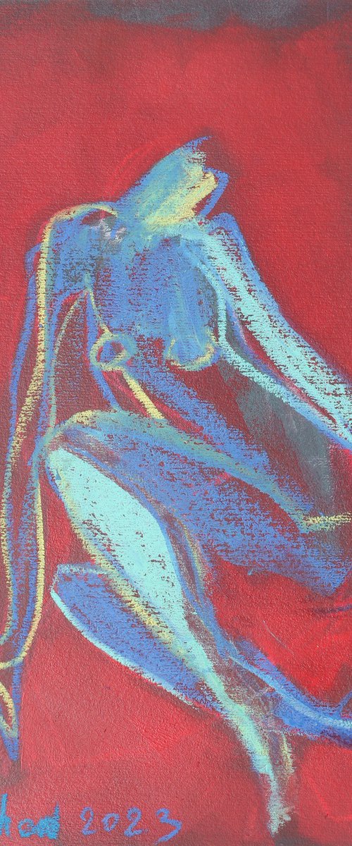 Nude on a red background. by Tatjana Auschew